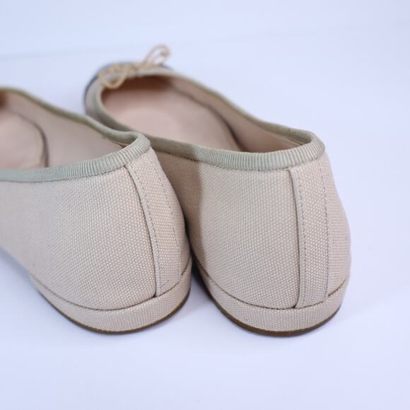 PRADA Cap Toe Ballet Flats Beige and Black Canvas Leather Women's 35.5/US 5.5 - Picture 3 of 7